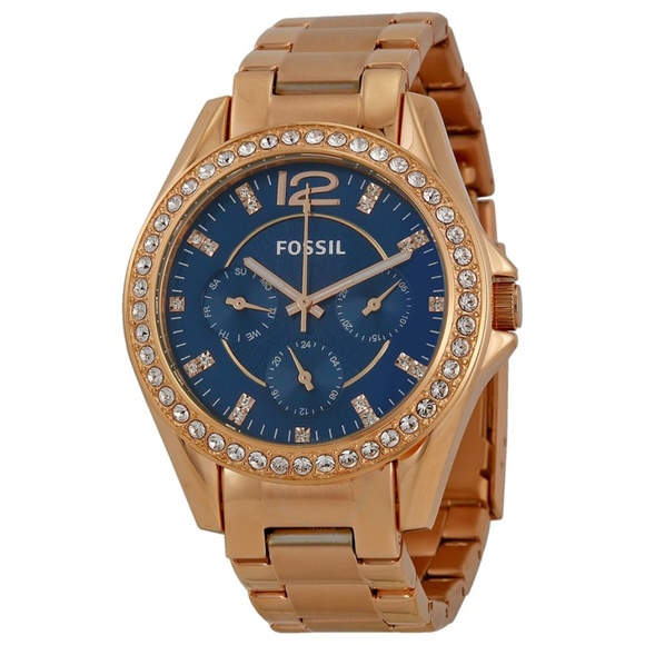 Fossil Dark Rose Gold Watch with Navy Face - Picture 1 of 4